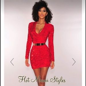 Christmas Red Sequin Sparkle Hot Miami Style Dress in Large. Wore once.